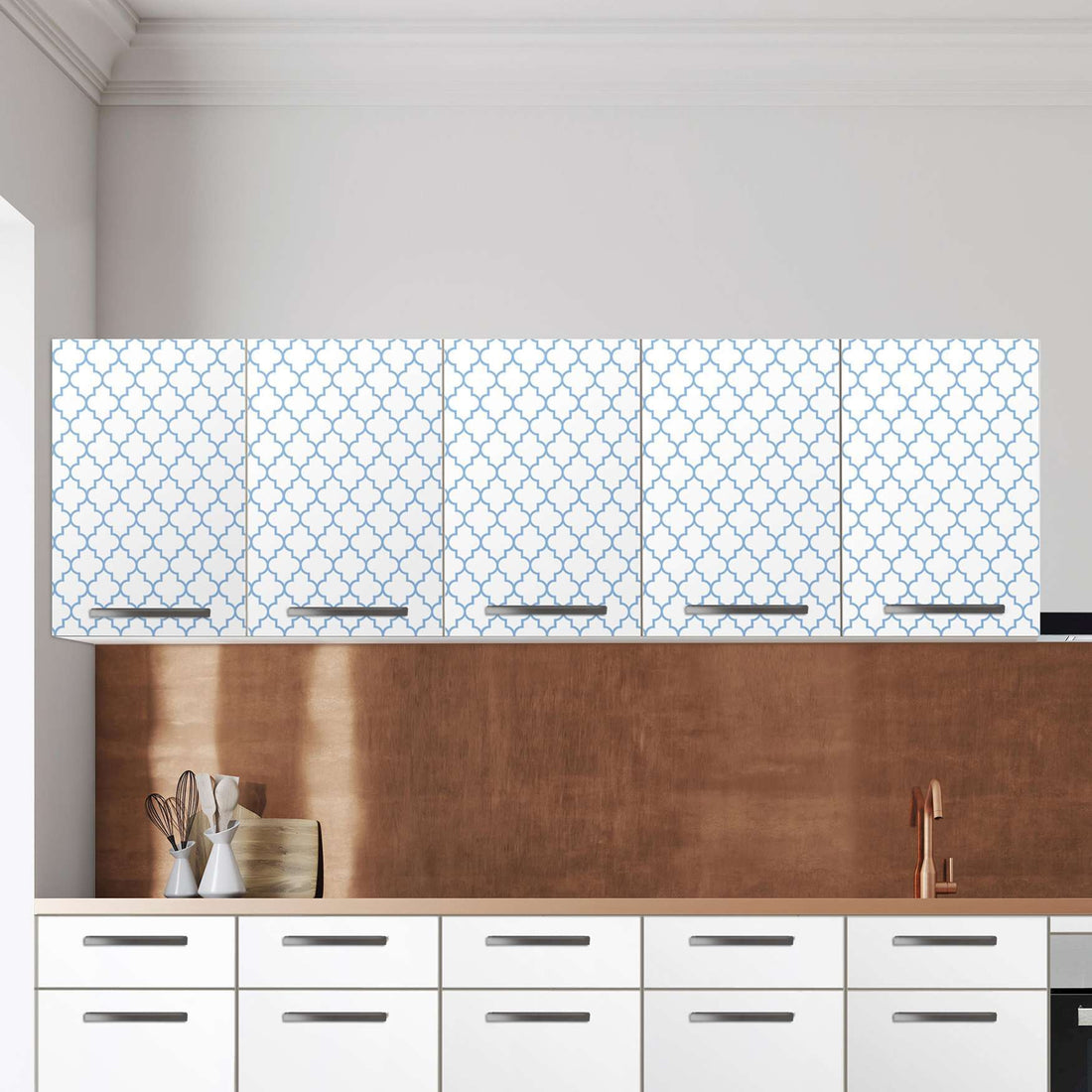 Klebefolie für die Küche Retro Pattern - Blau - Wandschrank 200x60 cm - Zoom