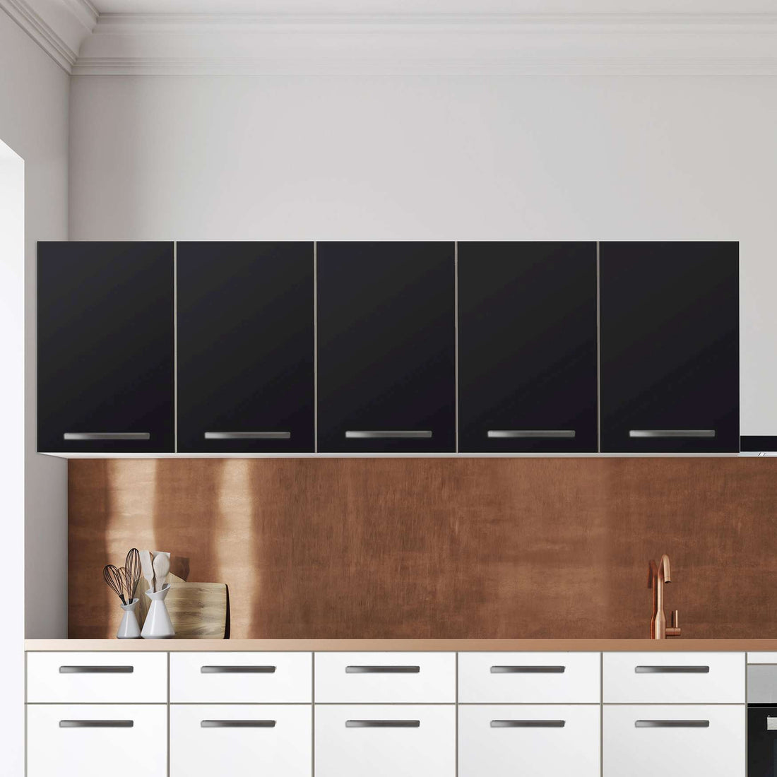 Klebefolie für die Küche Schwarz  - Wandschrank 200x60 cm - Zoom