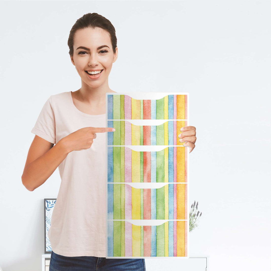 Klebefolie für Möbel Watercolor Stripes - IKEA Alex 5 Schubladen - Folie