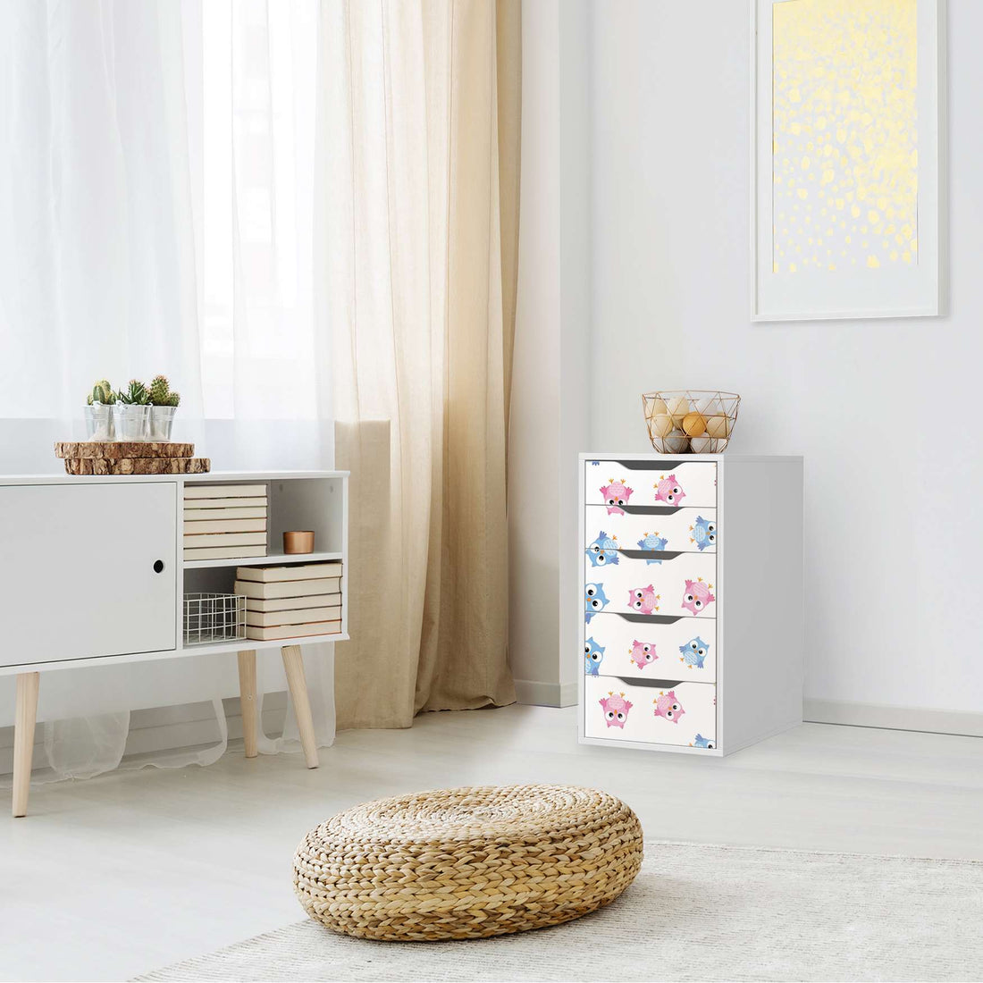 Klebefolie für Möbel Eulenparty - IKEA Alex 5 Schubladen - Kinderzimmer
