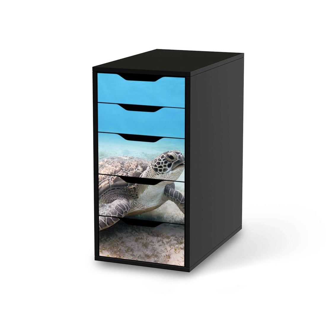 Klebefolie für Möbel Green Sea Turtle - IKEA Alex 5 Schubladen - schwarz