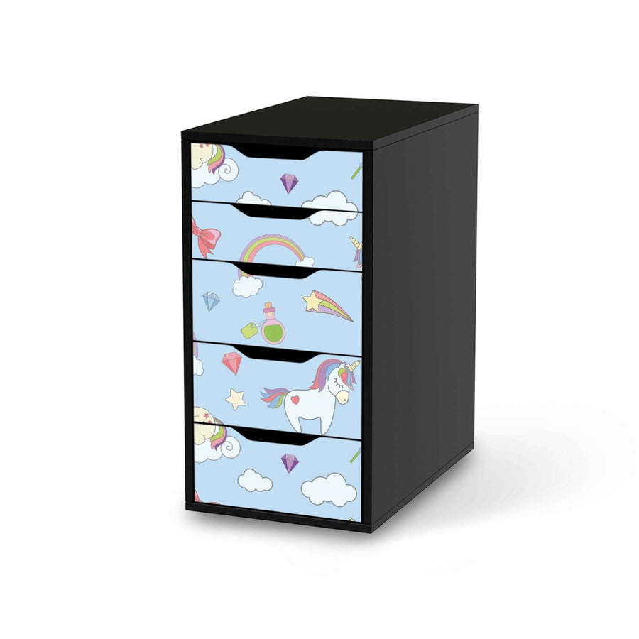 Klebefolie für Möbel Rainbow Unicorn - IKEA Alex 5 Schubladen - schwarz