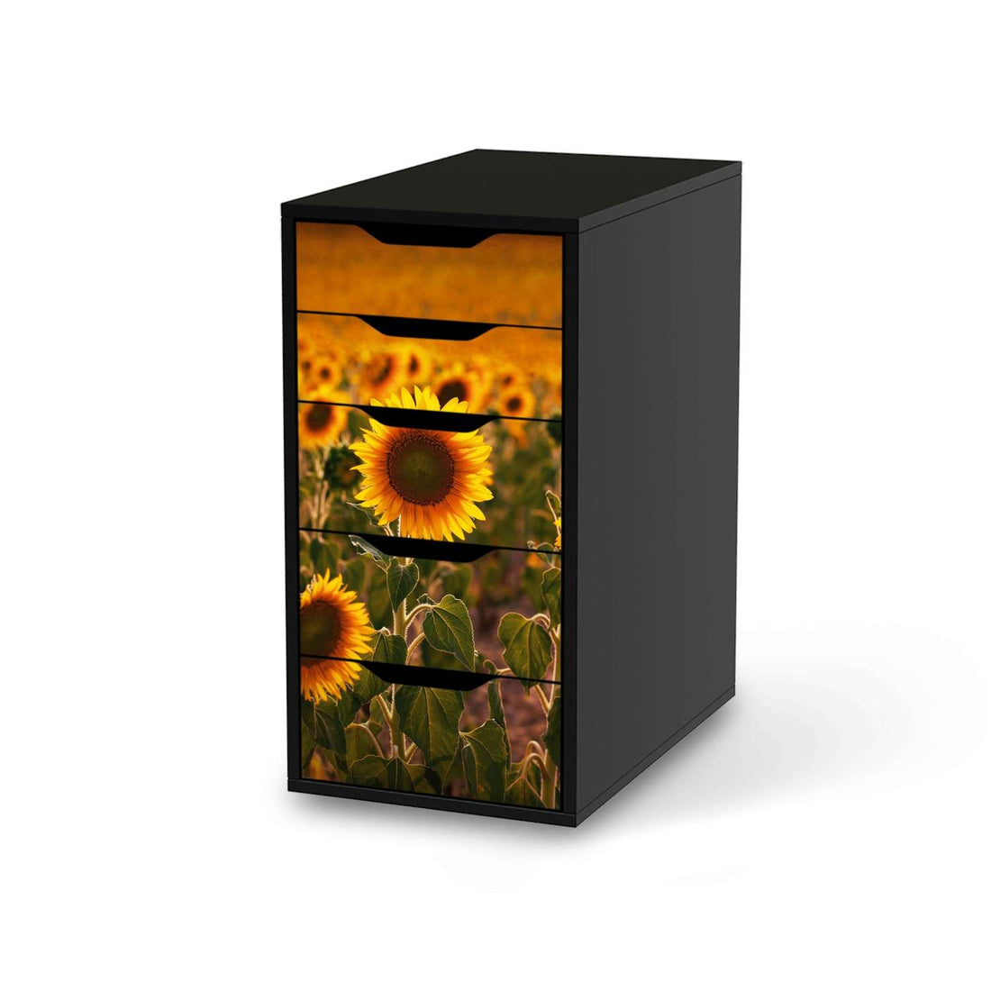 Klebefolie für Möbel Sunflowers - IKEA Alex 5 Schubladen - schwarz