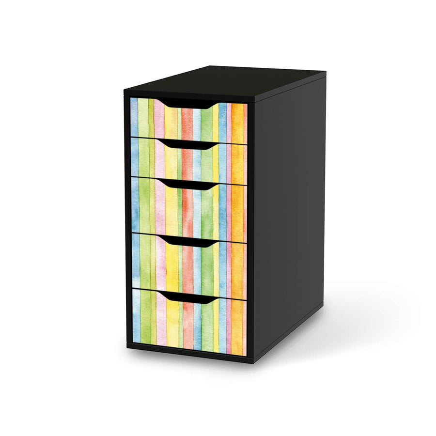 Klebefolie für Möbel Watercolor Stripes - IKEA Alex 5 Schubladen - schwarz