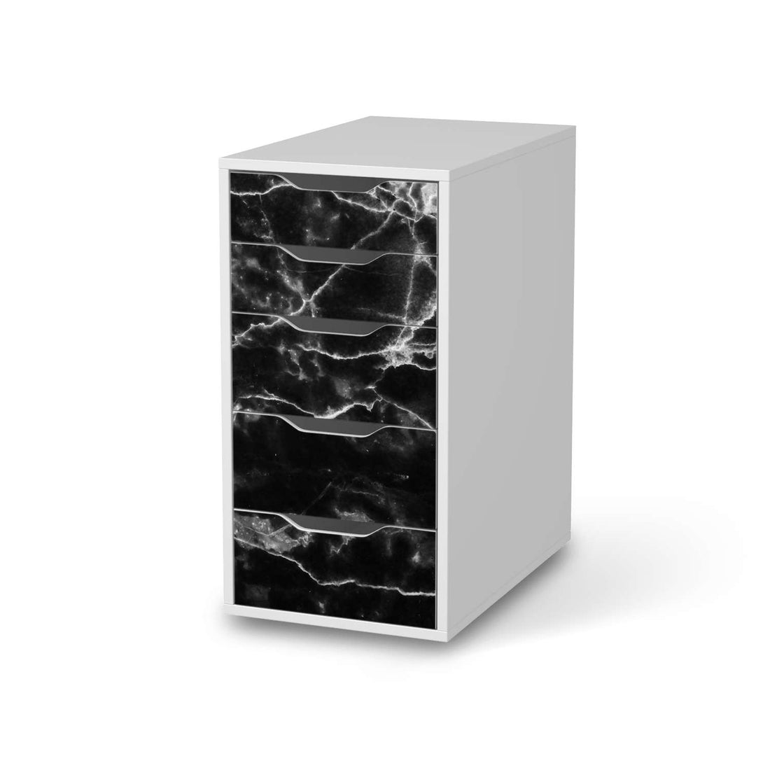 Klebefolie für Möbel Marmor schwarz - IKEA Alex 5 Schubladen - weiss