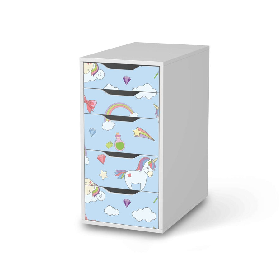 Klebefolie für Möbel Rainbow Unicorn - IKEA Alex 5 Schubladen - weiss