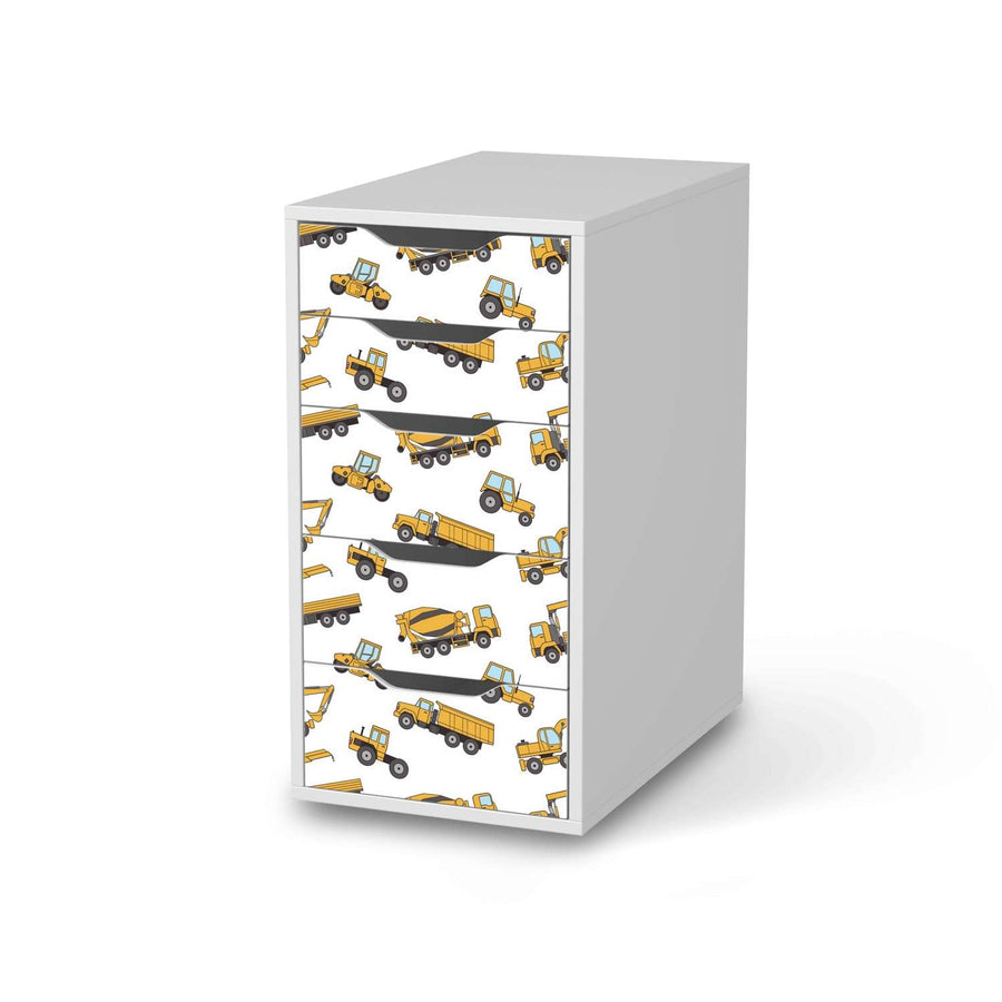 Klebefolie für Möbel Working Cars - IKEA Alex 5 Schubladen - weiss
