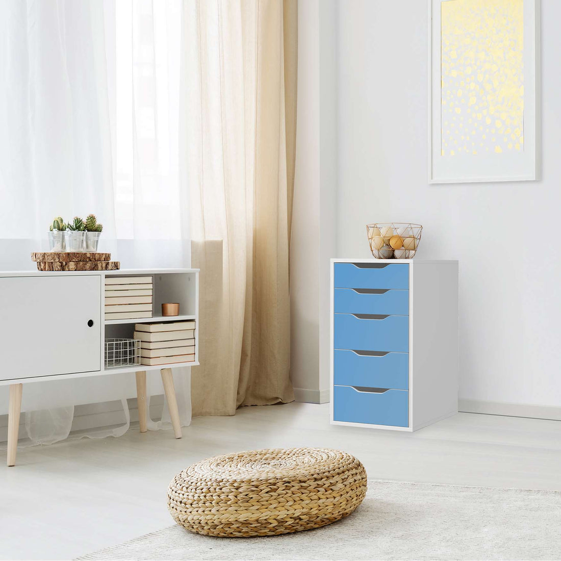 Klebefolie für Möbel Blau Light - IKEA Alex 5 Schubladen - Wohnzimmer