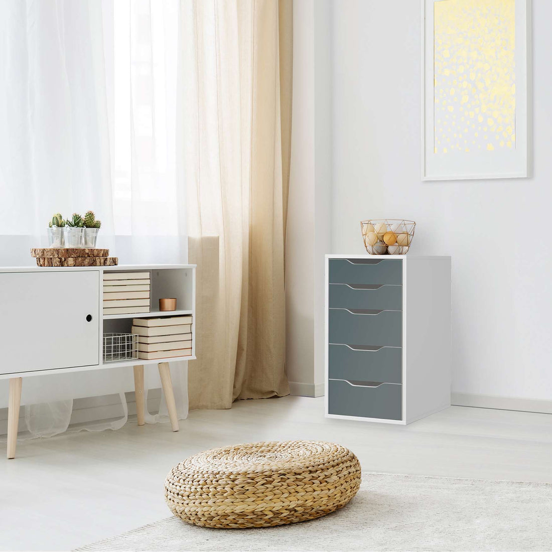 Klebefolie für Möbel Blaugrau Light - IKEA Alex 5 Schubladen - Wohnzimmer