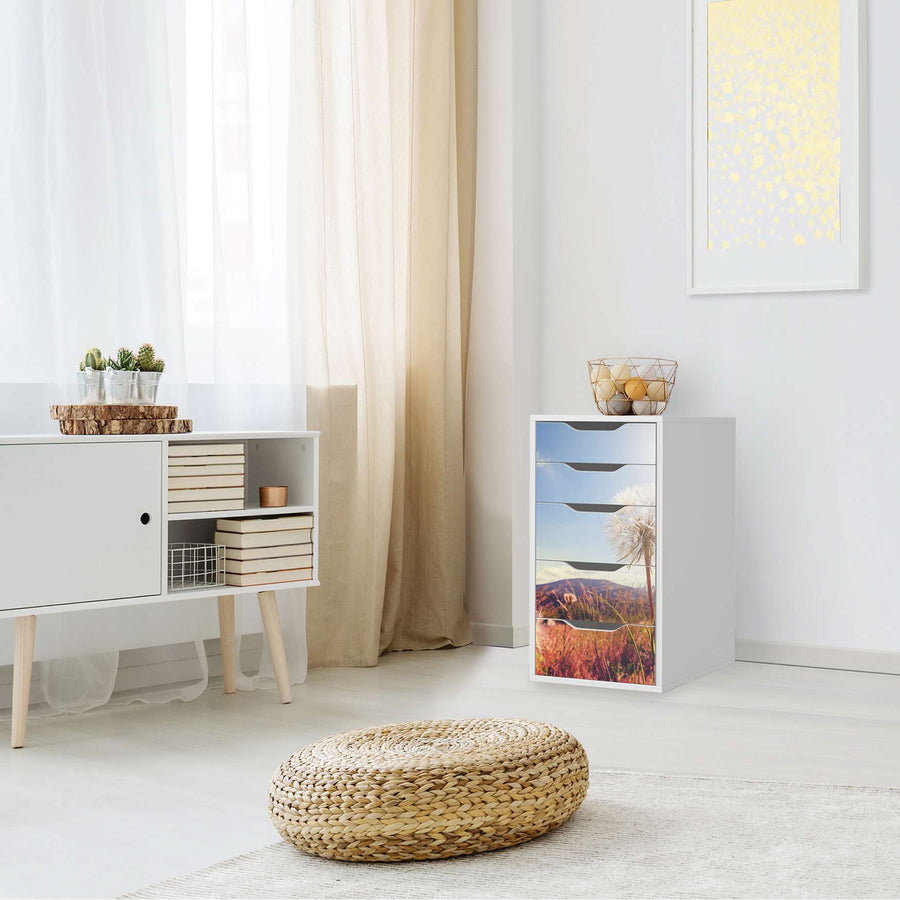 Klebefolie für Möbel Dandelion - IKEA Alex 5 Schubladen - Wohnzimmer