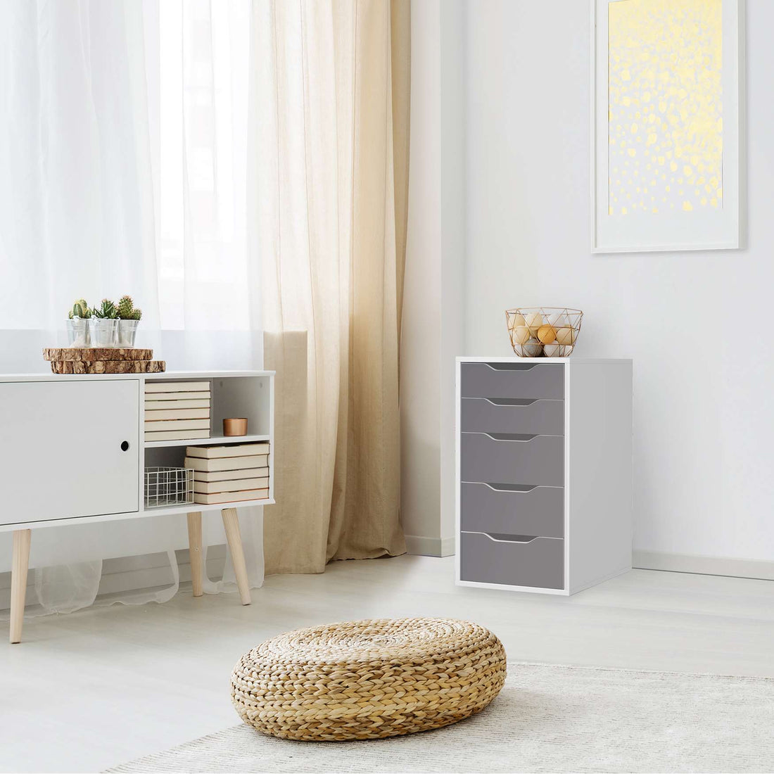 Klebefolie für Möbel Grau Light - IKEA Alex 5 Schubladen - Wohnzimmer