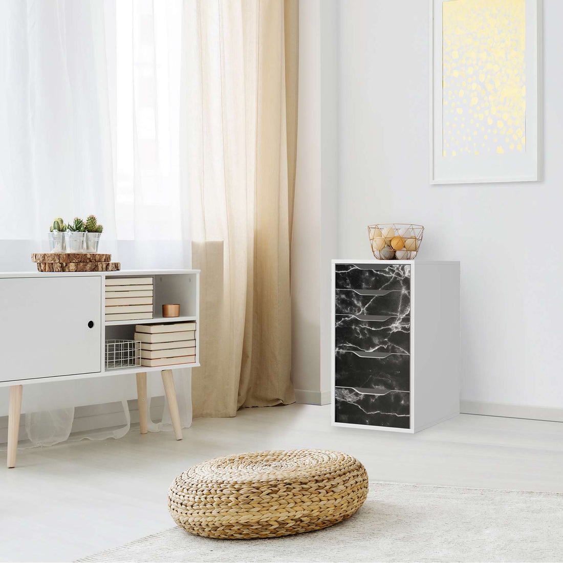 Klebefolie für Möbel Marmor schwarz - IKEA Alex 5 Schubladen - Wohnzimmer