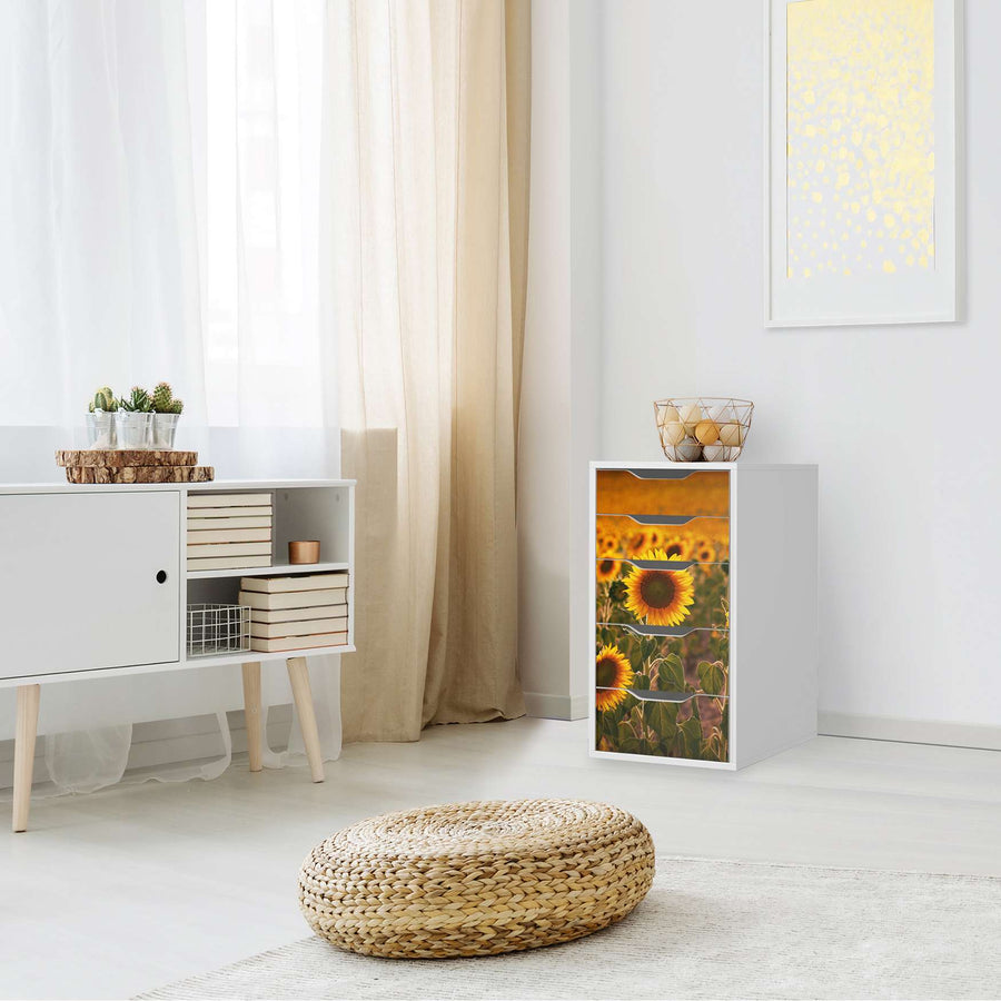 Klebefolie für Möbel Sunflowers - IKEA Alex 5 Schubladen - Wohnzimmer