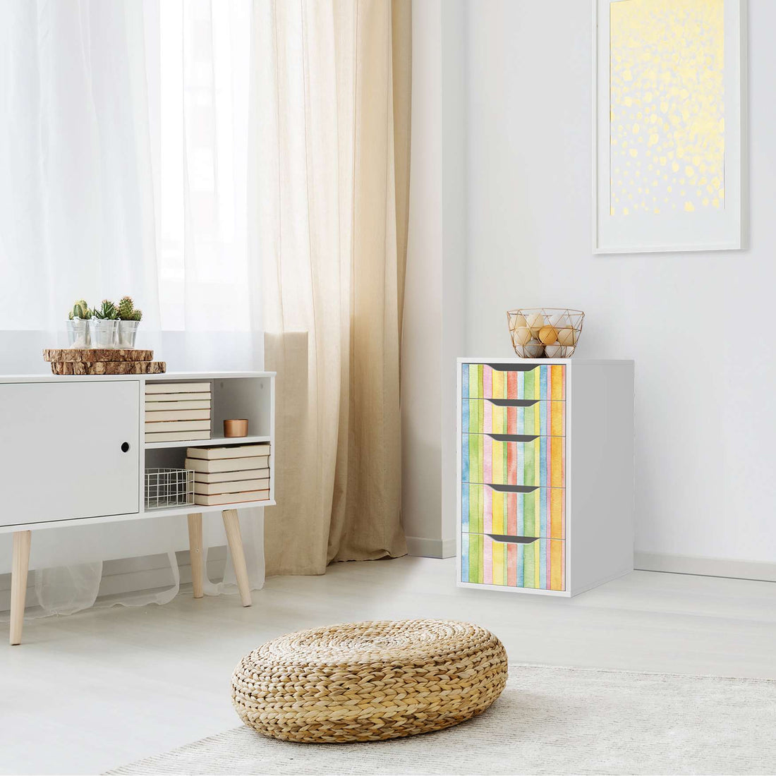 Klebefolie für Möbel Watercolor Stripes - IKEA Alex 5 Schubladen - Wohnzimmer