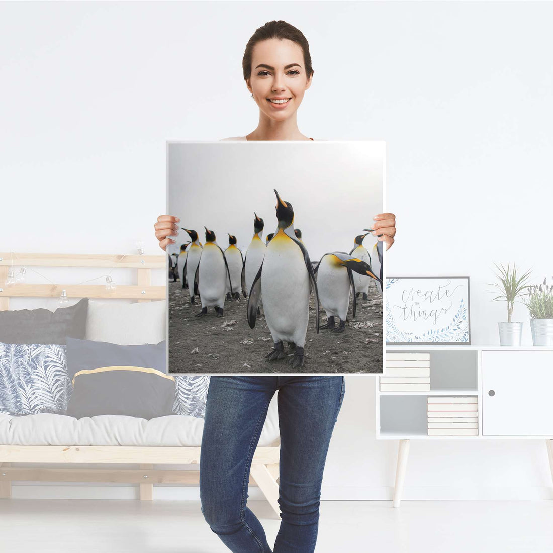 Klebefolie für Möbel Penguin Family - IKEA Besta Regal 1 Türe - Folie