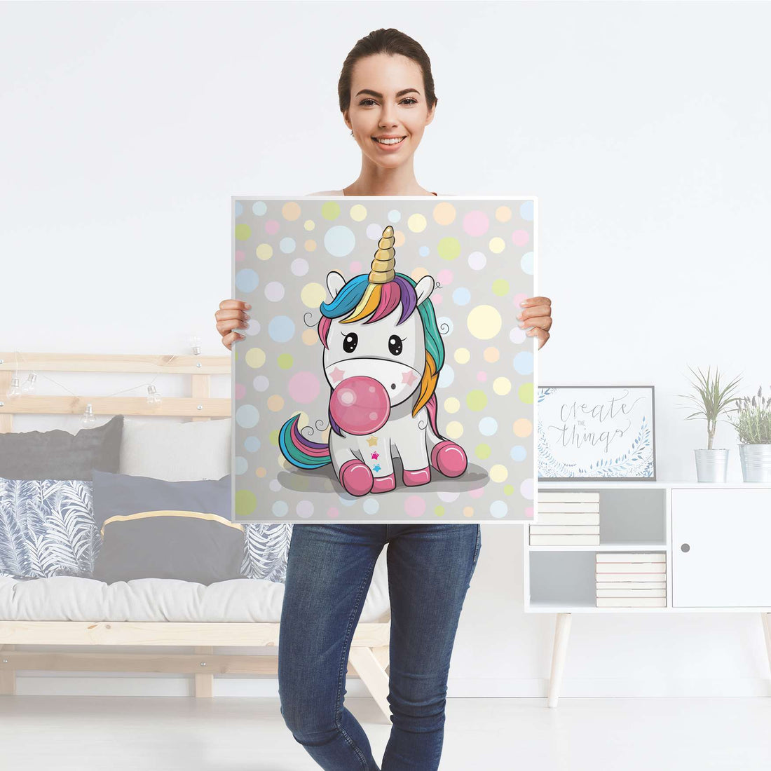 Klebefolie für Möbel Rainbow das Einhorn - IKEA Besta Regal 1 Türe - Folie