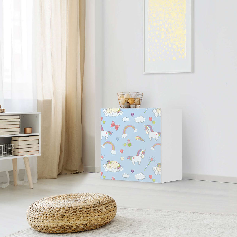 Klebefolie für Möbel Rainbow Unicorn - IKEA Besta Regal 1 Türe - Kinderzimmer