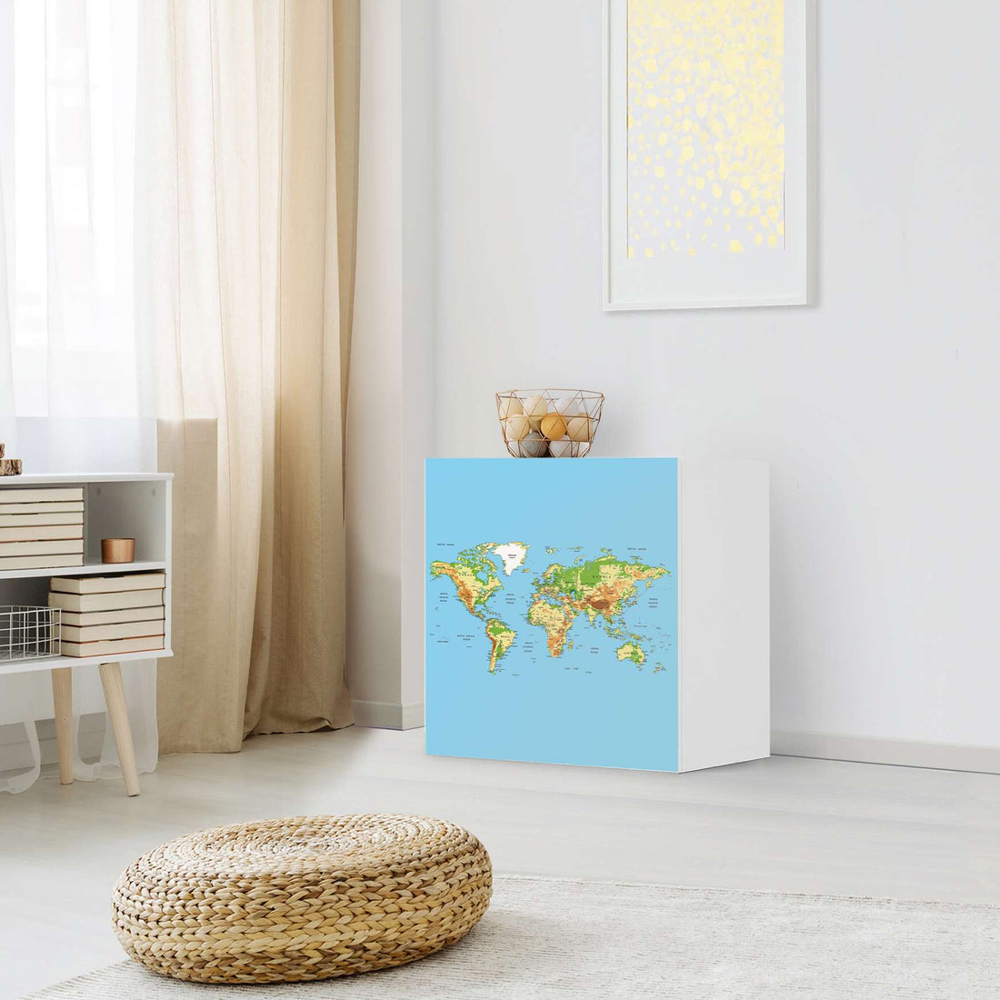 Klebefolie für Möbel Geografische Weltkarte - IKEA Besta Regal 1 Türe - Wohnzimmer