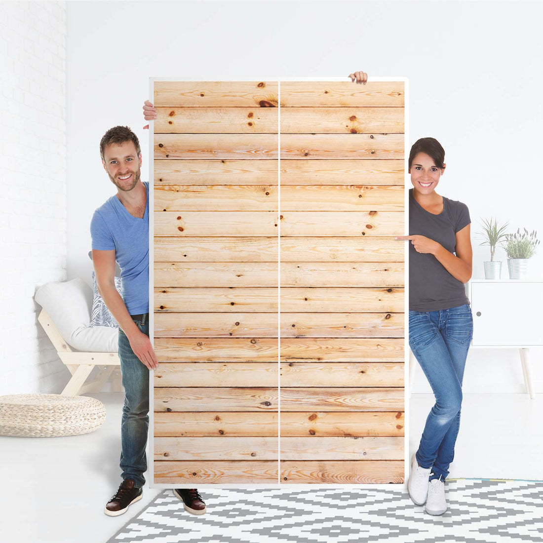Klebefolie für Möbel Bright Planks - IKEA Besta Schrank Hoch 2 Türen - Folie