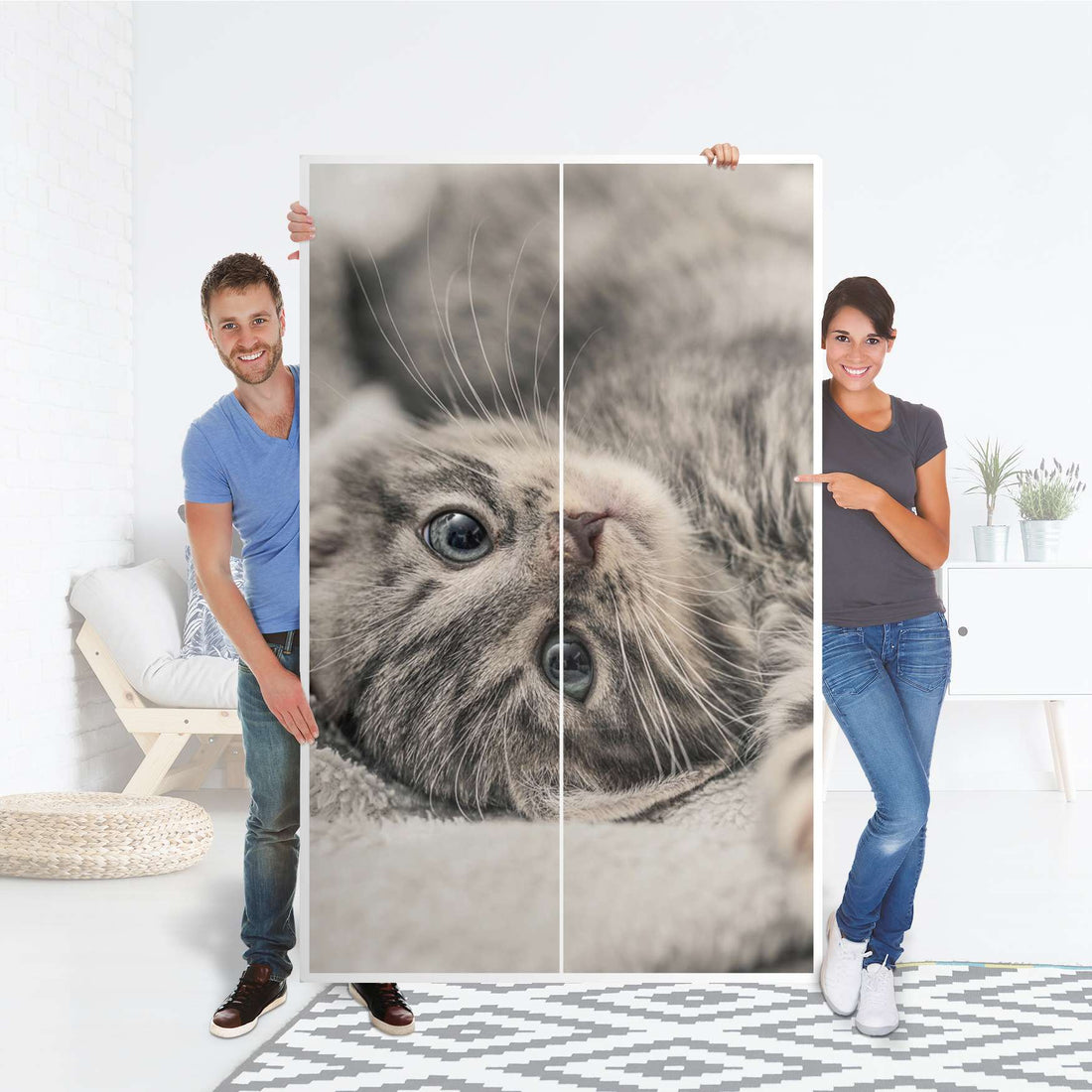 Klebefolie für Möbel Kitty the Cat - IKEA Besta Schrank Hoch 2 Türen - Folie