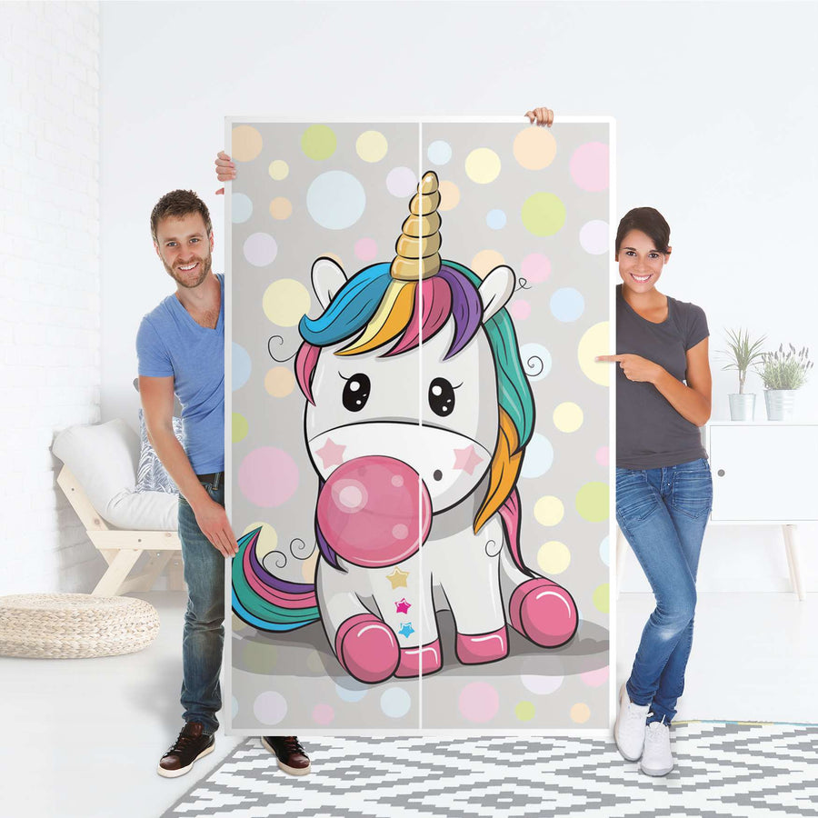 Klebefolie für Möbel Rainbow das Einhorn - IKEA Besta Schrank Hoch 2 Türen - Folie