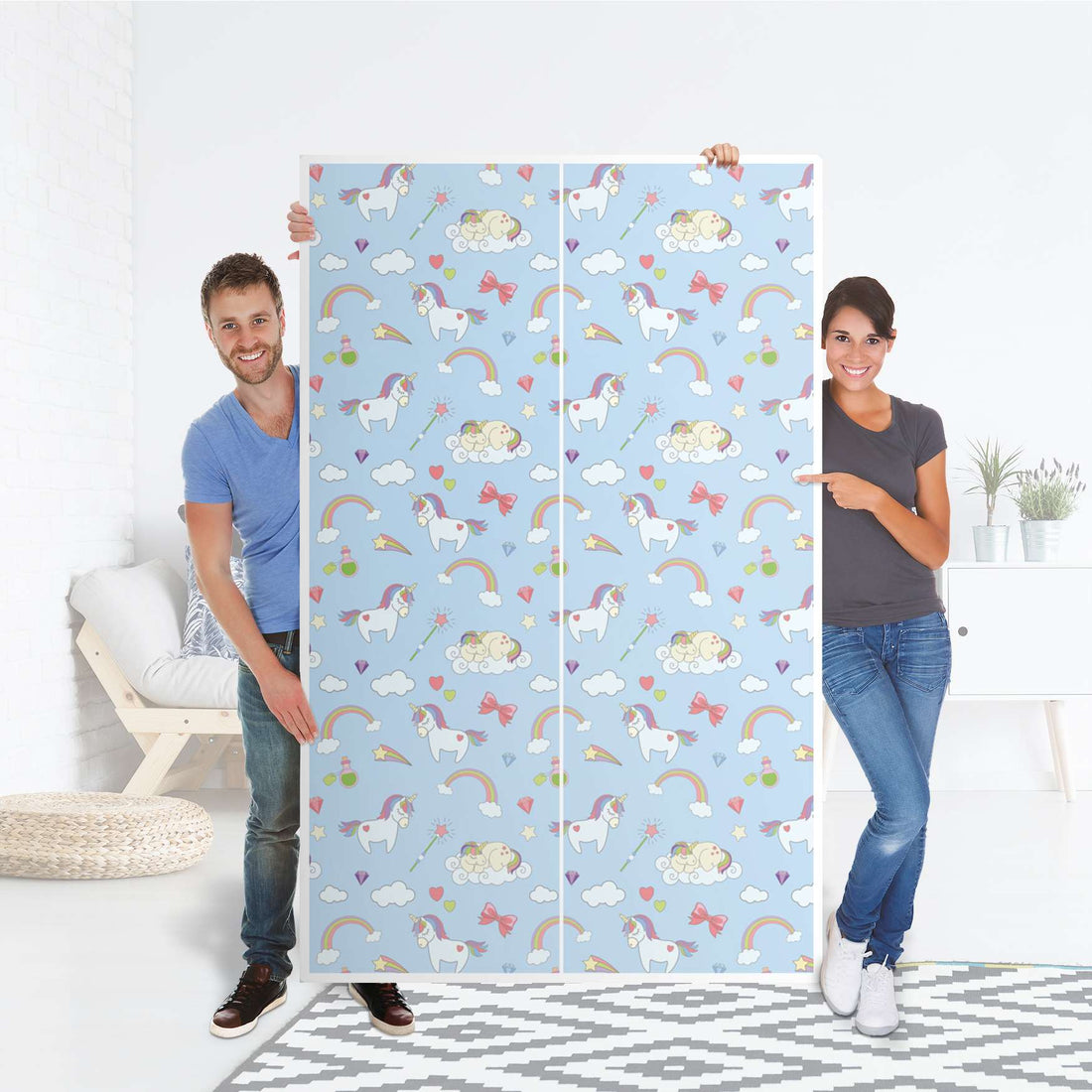 Klebefolie für Möbel Rainbow Unicorn - IKEA Besta Schrank Hoch 2 Türen - Folie