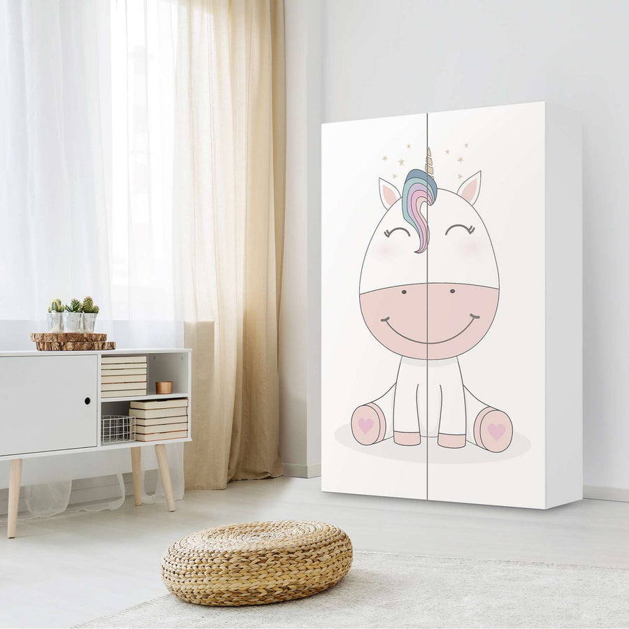 Klebefolie für Möbel Baby Unicorn - IKEA Besta Schrank Hoch 2 Türen - Kinderzimmer