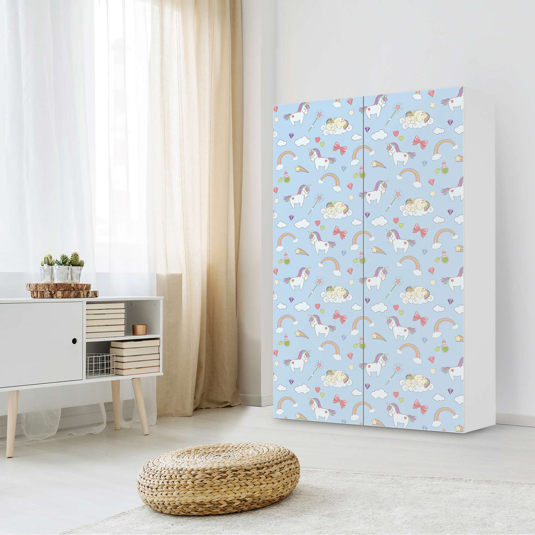 Klebefolie für Möbel Rainbow Unicorn - IKEA Besta Schrank Hoch 2 Türen - Kinderzimmer