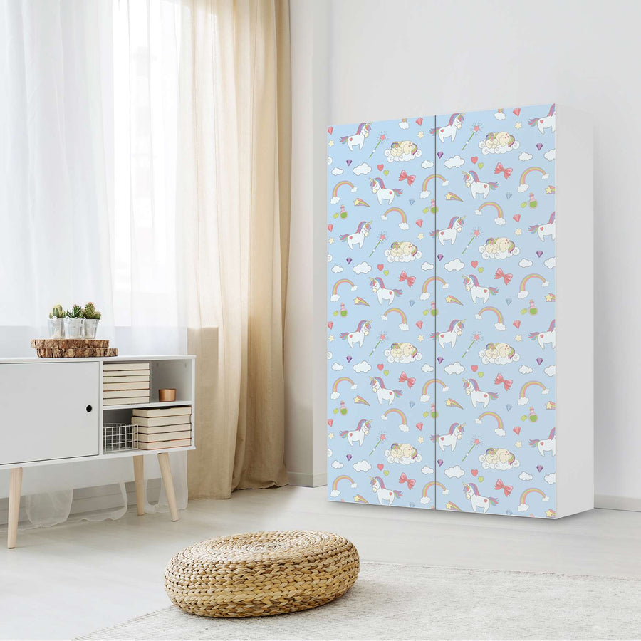 Klebefolie für Möbel Rainbow Unicorn - IKEA Besta Schrank Hoch 2 Türen - Kinderzimmer