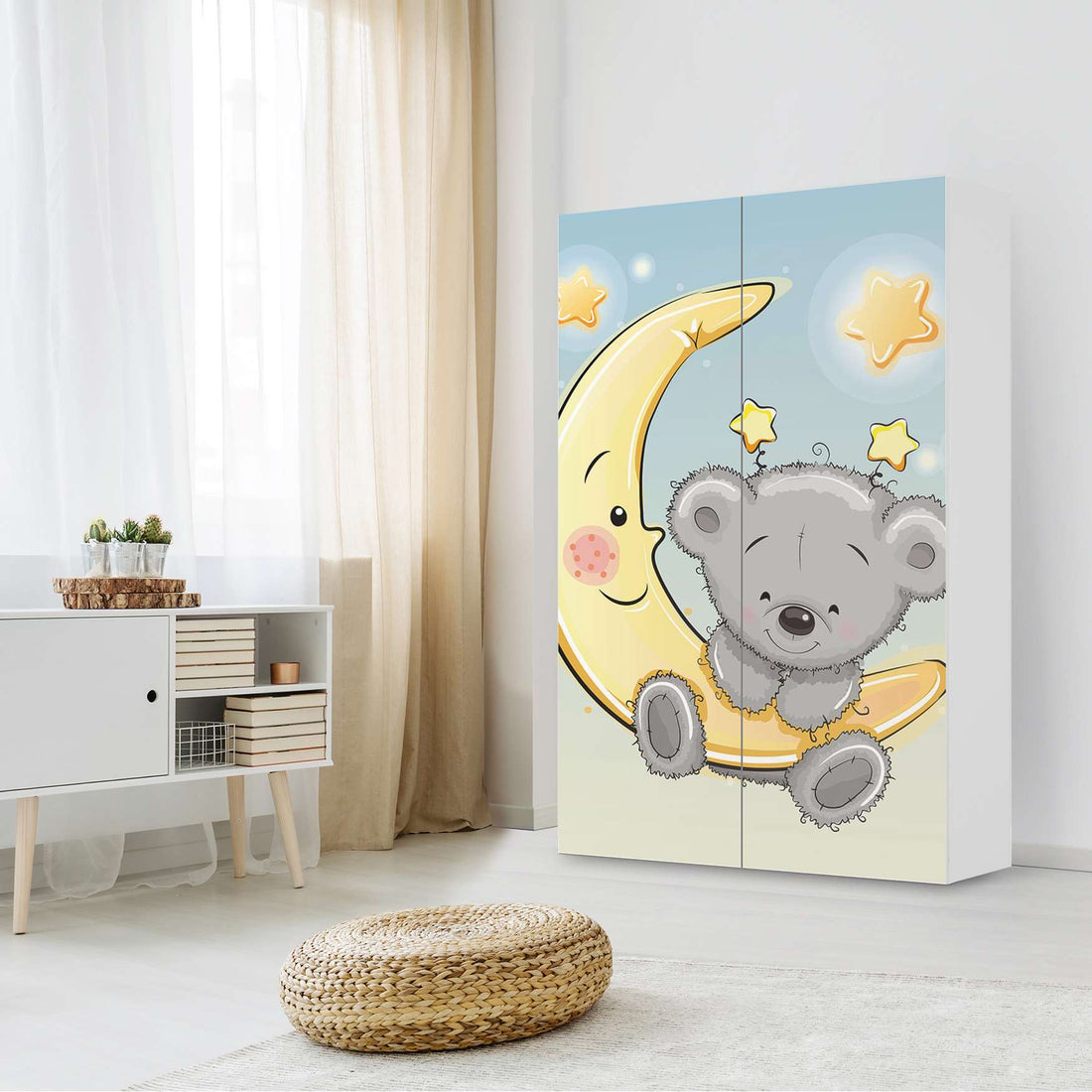Klebefolie für Möbel Teddy und Mond - IKEA Besta Schrank Hoch 2 Türen - Kinderzimmer