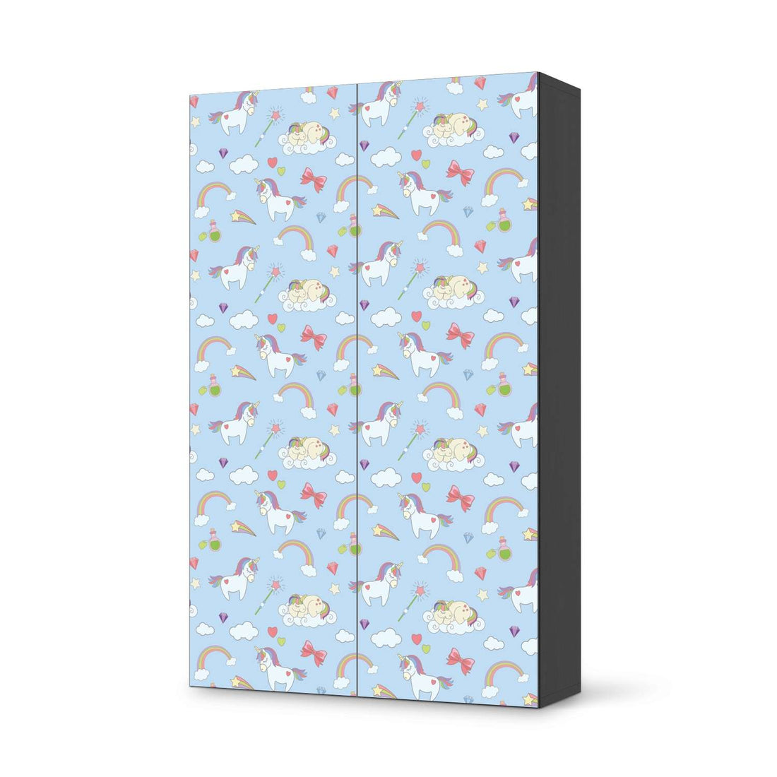 Klebefolie für Möbel Rainbow Unicorn - IKEA Besta Schrank Hoch 2 Türen - schwarz