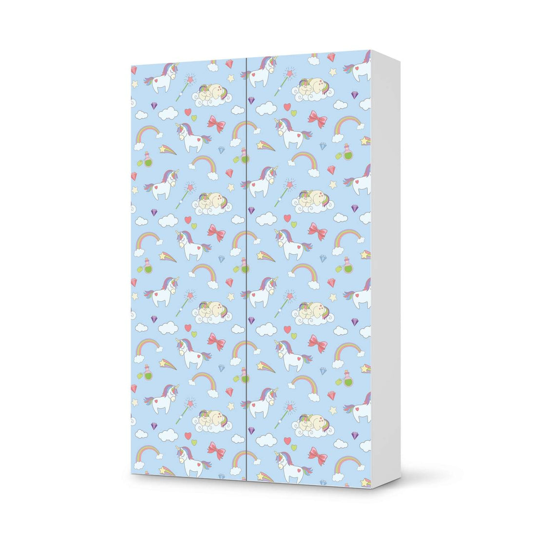 Klebefolie für Möbel Rainbow Unicorn - IKEA Besta Schrank Hoch 2 Türen  - weiss