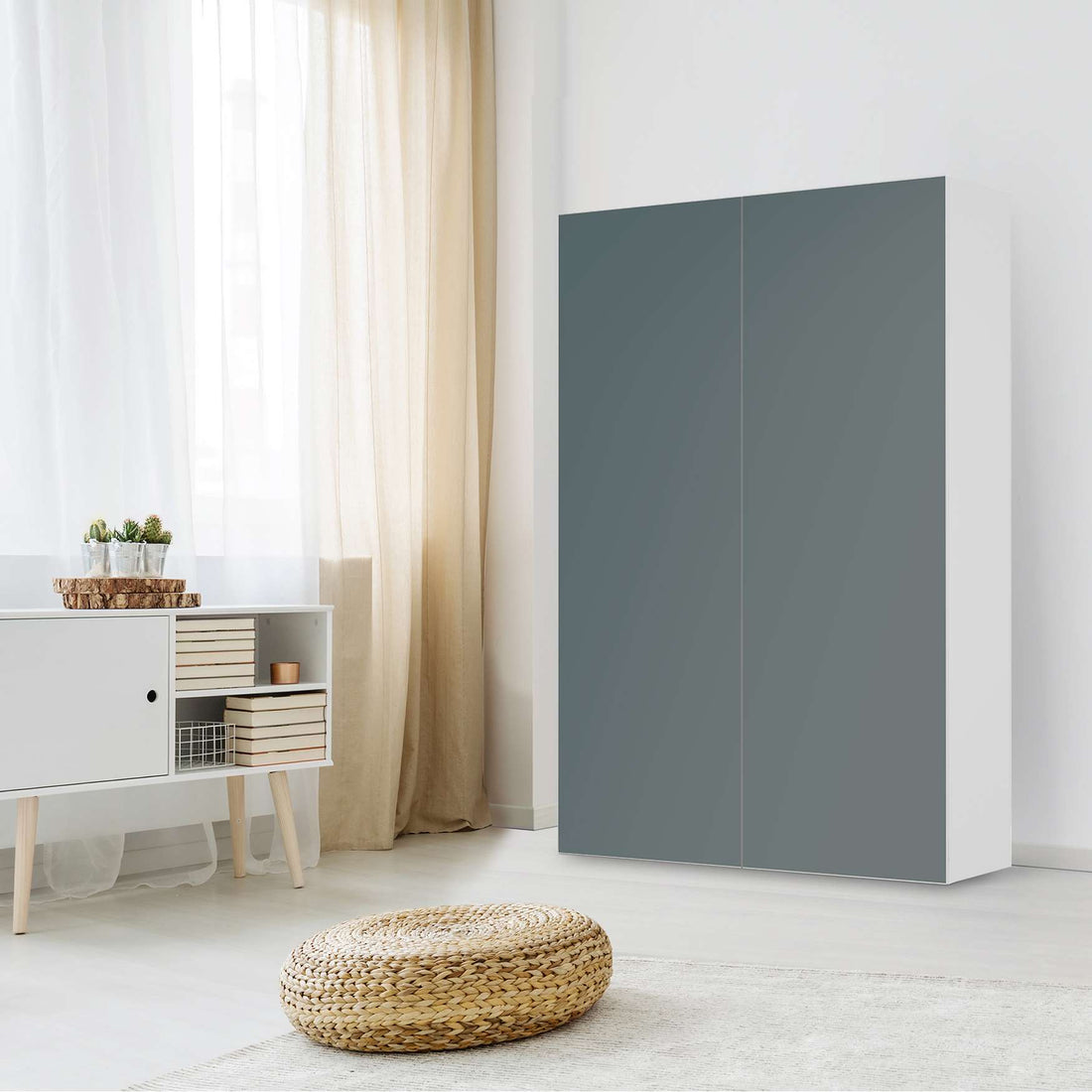 Klebefolie für Möbel Blaugrau Light - IKEA Besta Schrank Hoch 2 Türen - Wohnzimmer