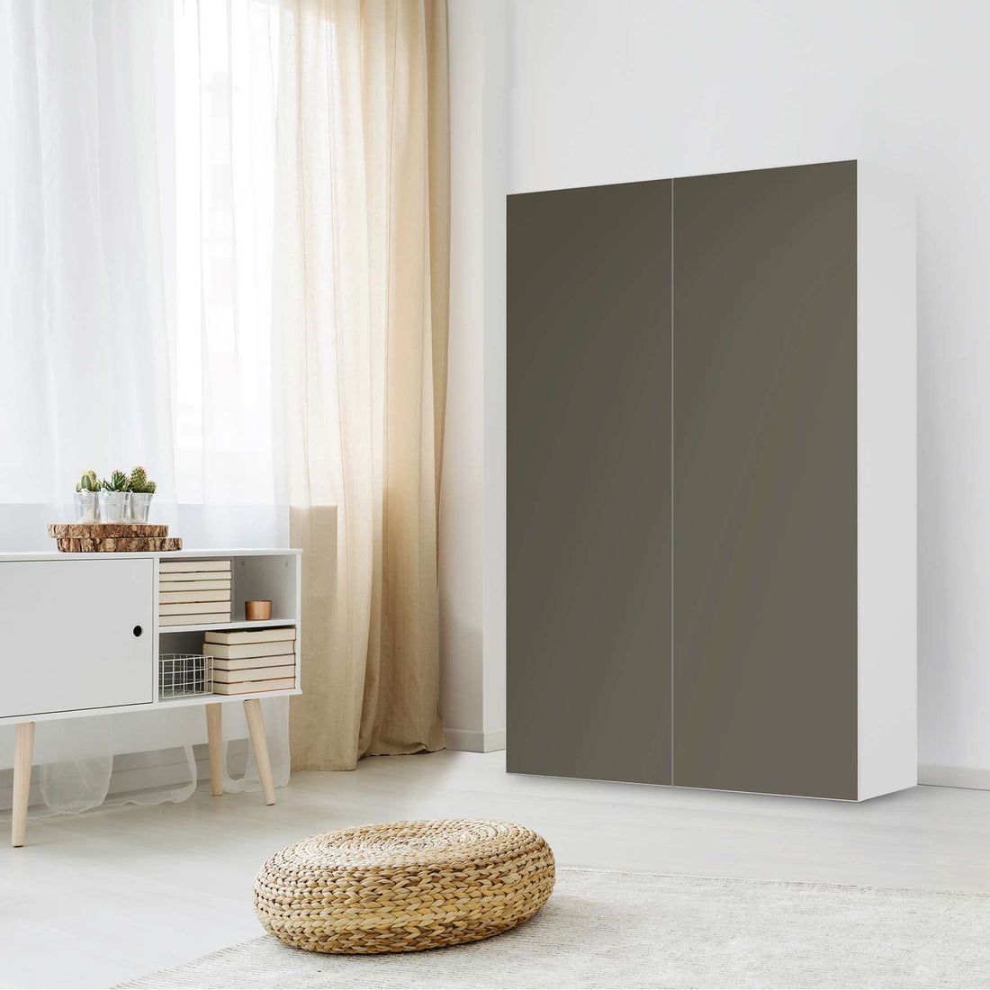 Klebefolie für Möbel Braungrau Dark - IKEA Besta Schrank Hoch 2 Türen - Wohnzimmer