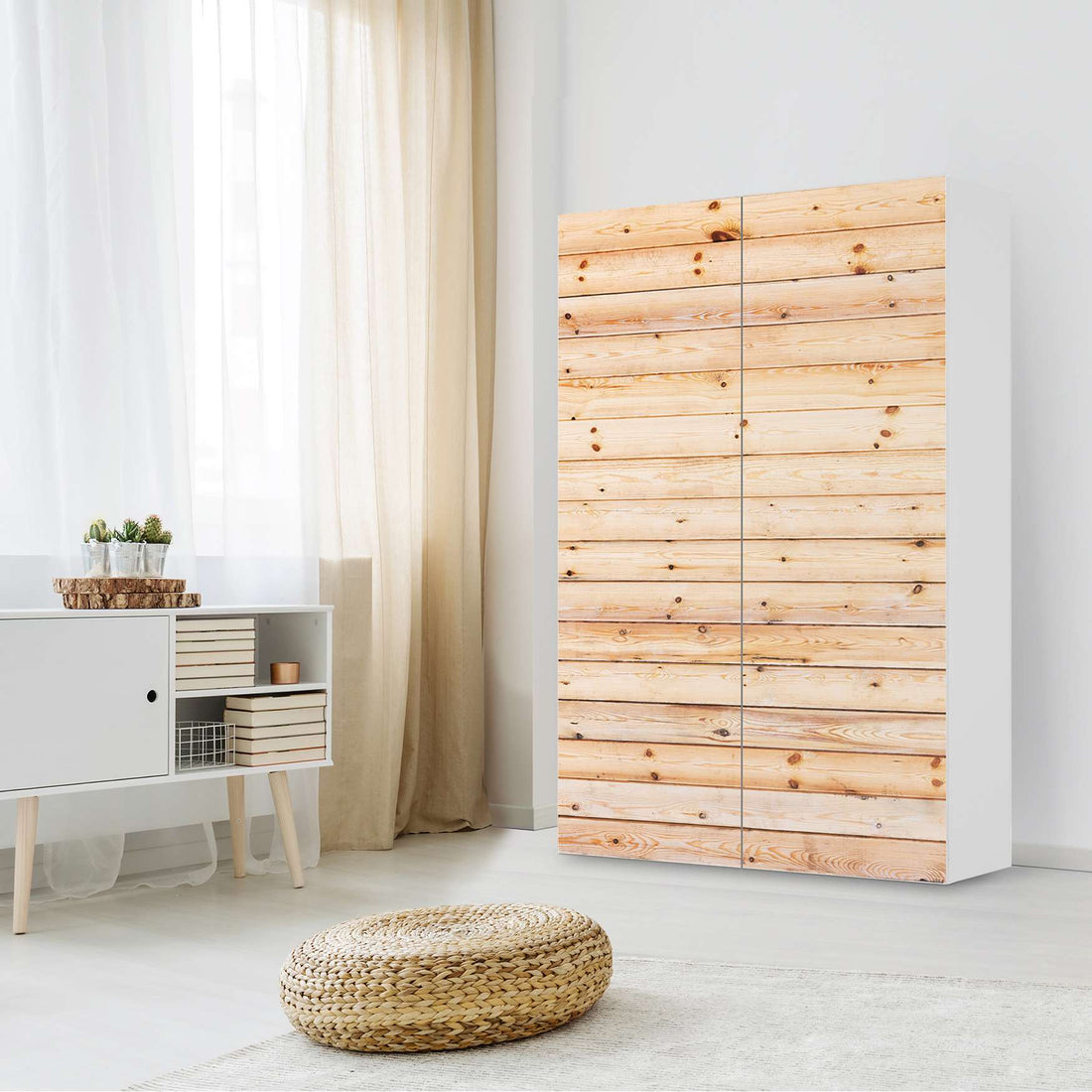 Klebefolie für Möbel Bright Planks - IKEA Besta Schrank Hoch 2 Türen - Wohnzimmer