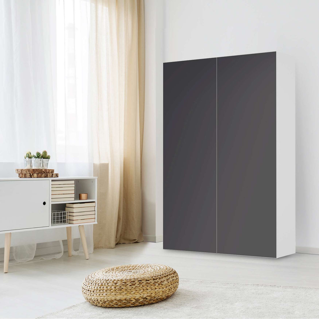 Klebefolie für Möbel Grau Dark - IKEA Besta Schrank Hoch 2 Türen - Wohnzimmer