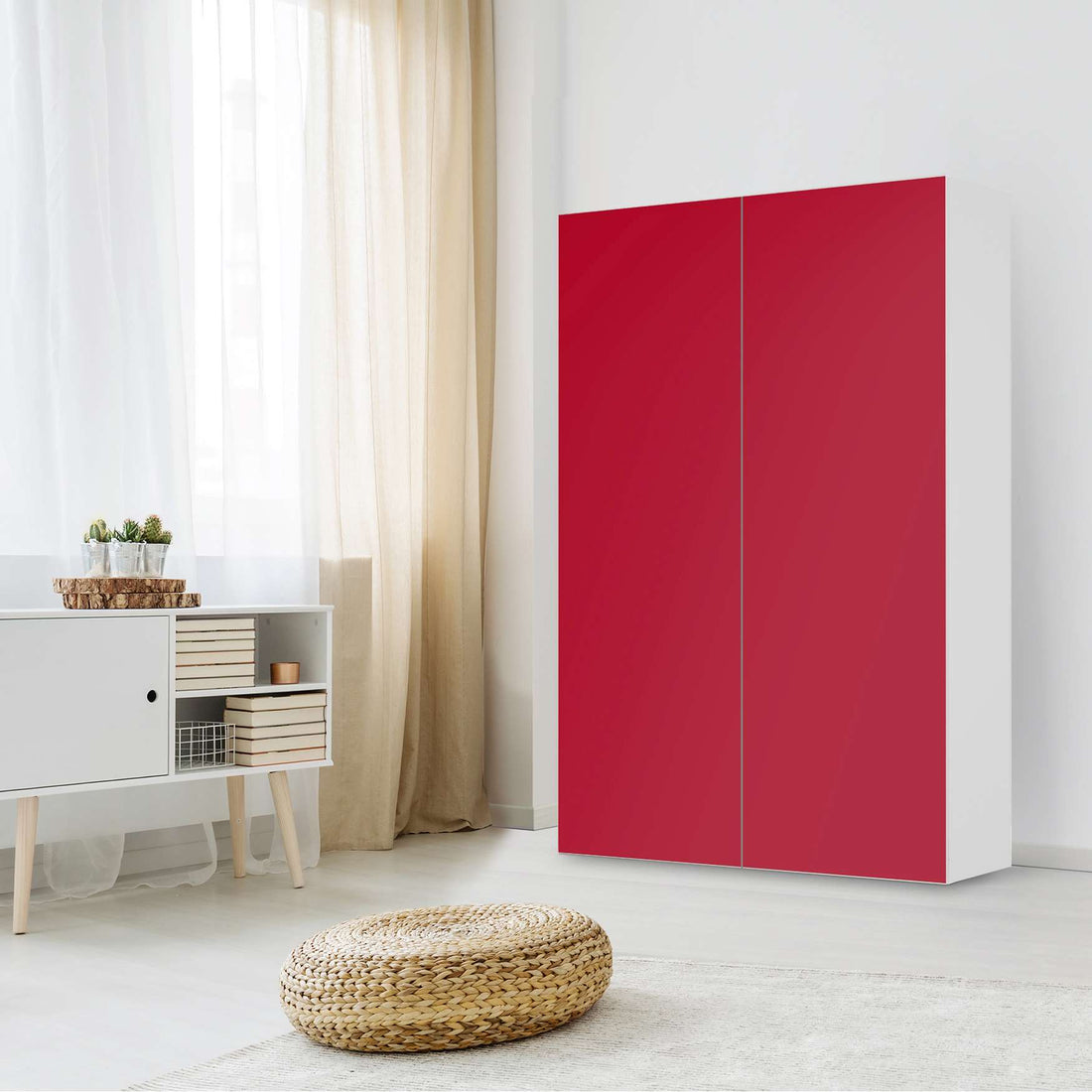 Klebefolie für Möbel Rot Dark - IKEA Besta Schrank Hoch 2 Türen - Wohnzimmer