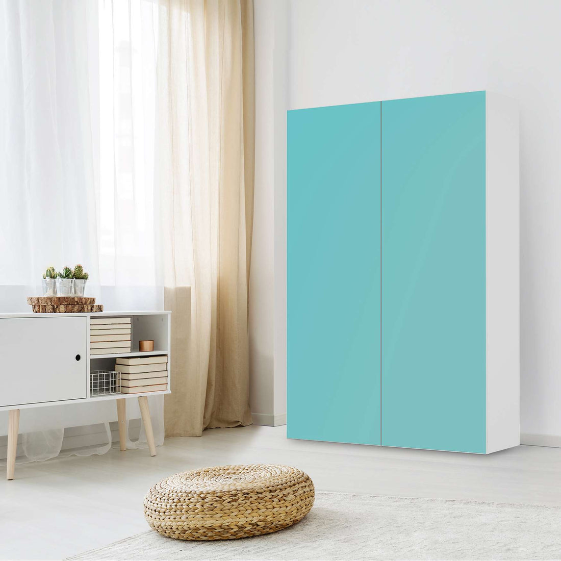 Klebefolie für Möbel Türkisgrün Light - IKEA Besta Schrank Hoch 2 Türen - Wohnzimmer
