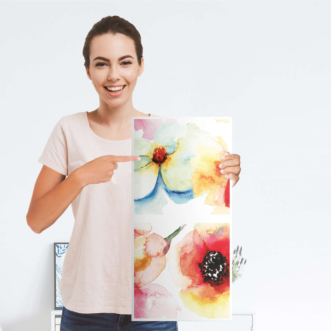 Klebefolie für Möbel Water Color Flowers - IKEA Expedit Regal 2 Türen Hoch - Folie