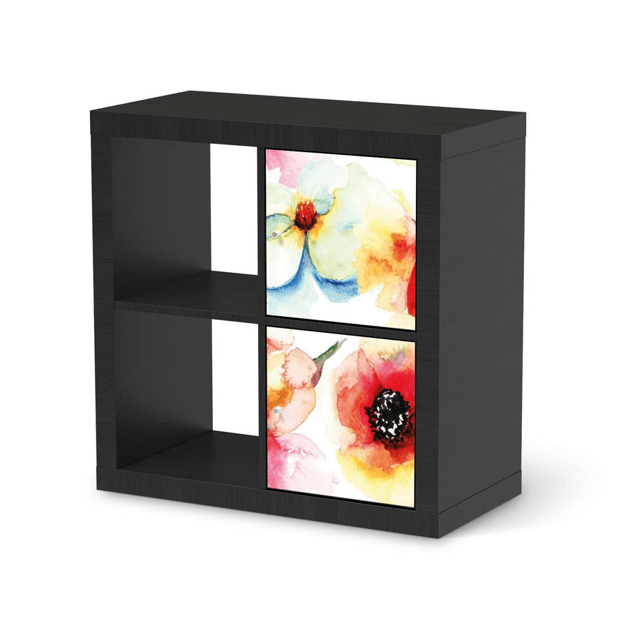 Klebefolie für Möbel Water Color Flowers - IKEA Expedit Regal 2 Türen Hoch - schwarz