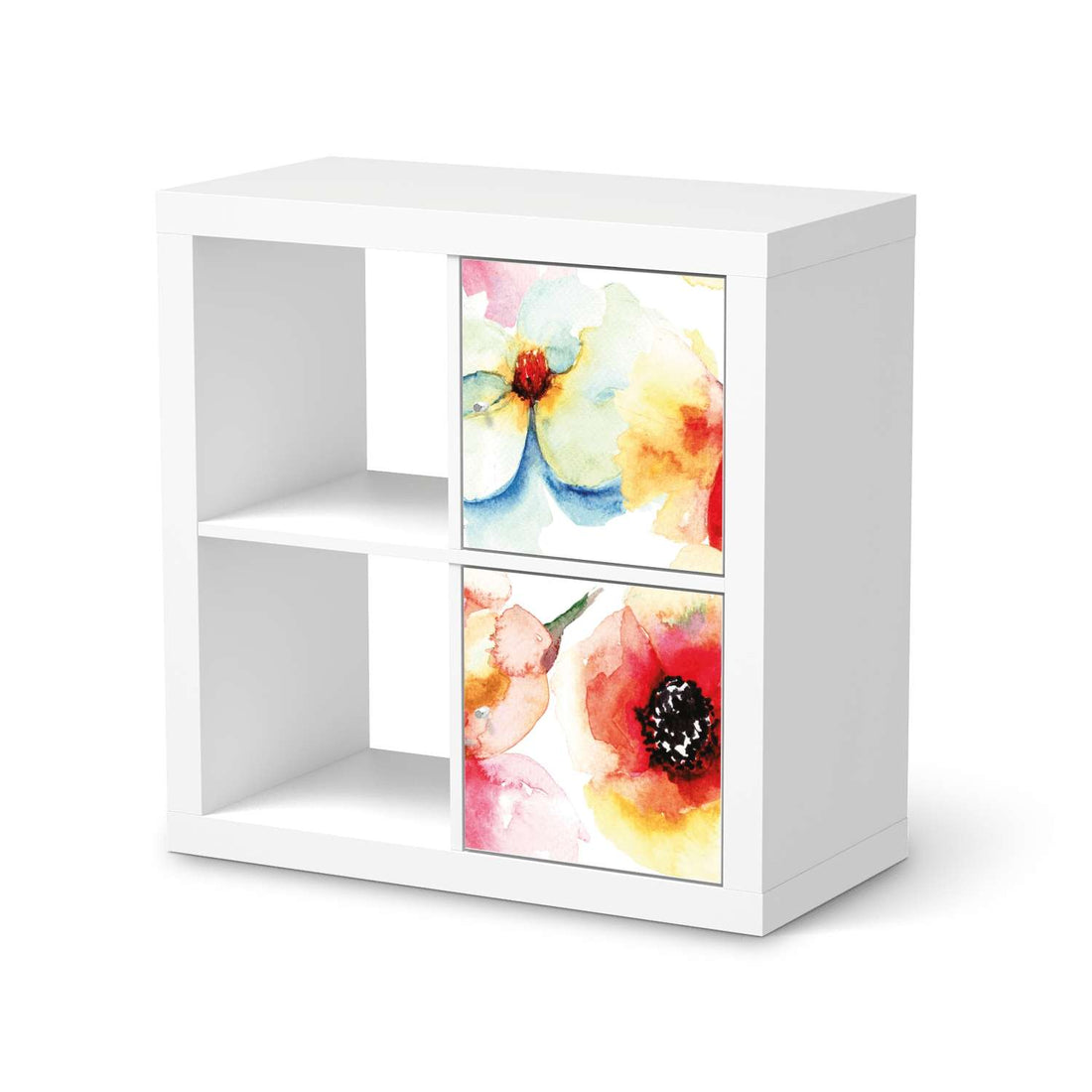 Klebefolie für Möbel Water Color Flowers - IKEA Expedit Regal 2 Türen Hoch  - weiss