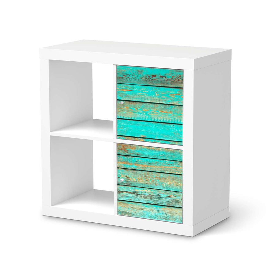 Klebefolie für Möbel Wooden Aqua - IKEA Expedit Regal 2 Türen Hoch  - weiss