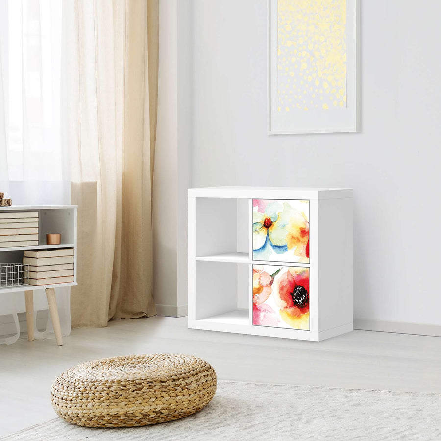 Klebefolie für Möbel Water Color Flowers - IKEA Expedit Regal 2 Türen Hoch - Wohnzimmer