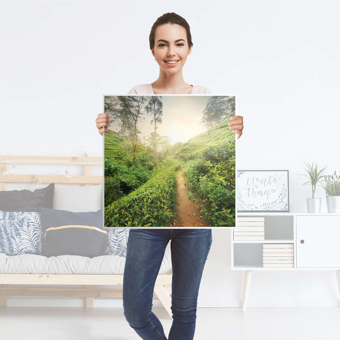 Klebefolie für Möbel Green Tea Fields - IKEA Hemnes Couchtisch 90x90 cm - Folie