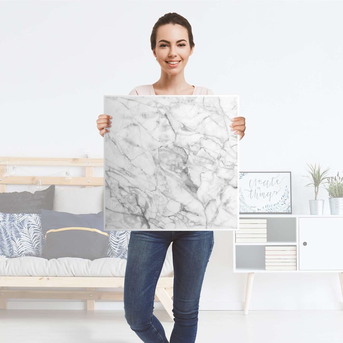 Klebefolie für Möbel Marmor weiß - IKEA Hemnes Couchtisch 90x90 cm - Folie