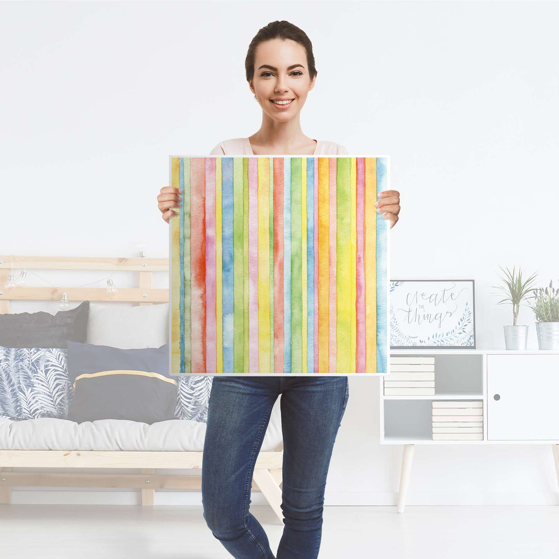 Klebefolie für Möbel Watercolor Stripes - IKEA Hemnes Couchtisch 90x90 cm - Folie