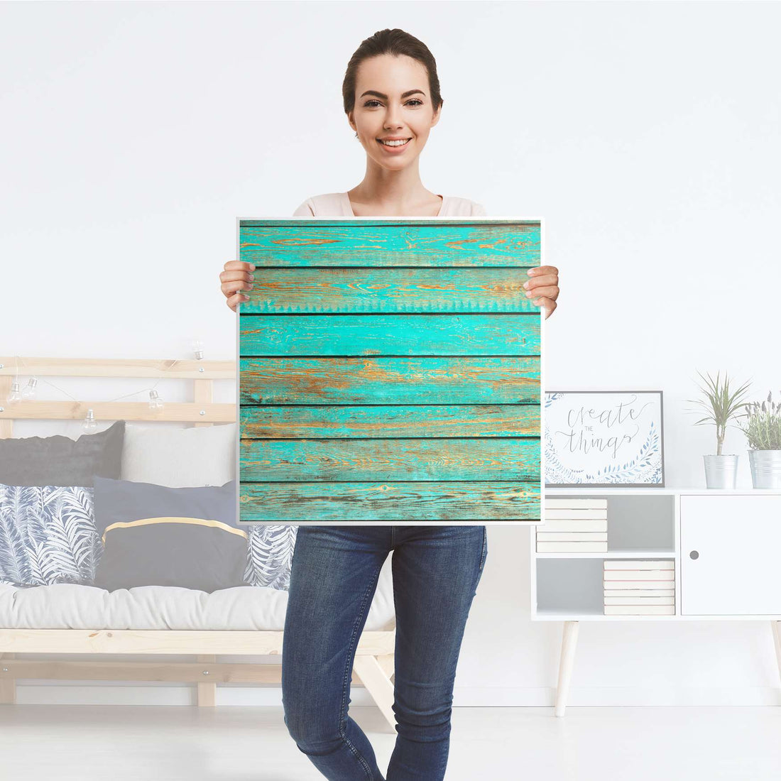 Klebefolie für Möbel Wooden Aqua - IKEA Hemnes Couchtisch 90x90 cm - Folie