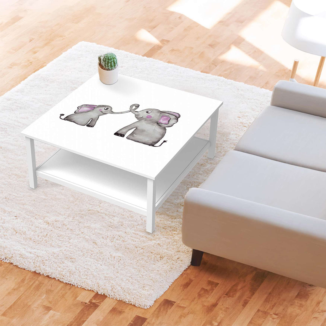 Klebefolie für Möbel Elefanten - IKEA Hemnes Couchtisch 90x90 cm - Kinderzimmer