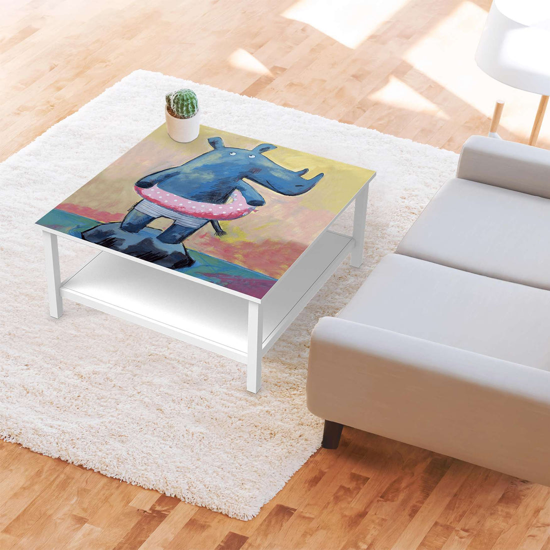 Klebefolie für Möbel Nashorn - IKEA Hemnes Couchtisch 90x90 cm - Kinderzimmer