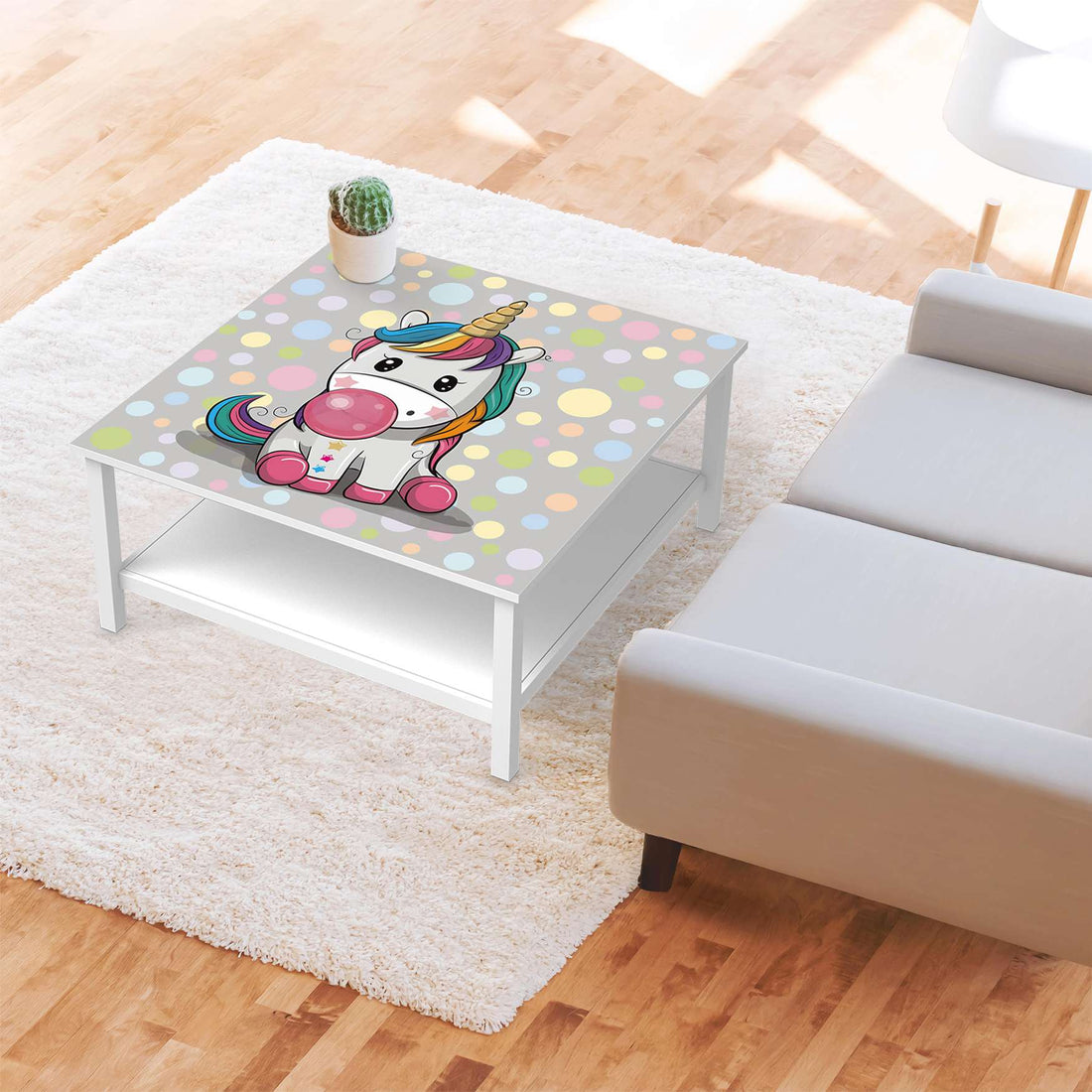 Klebefolie für Möbel Rainbow das Einhorn - IKEA Hemnes Couchtisch 90x90 cm - Kinderzimmer